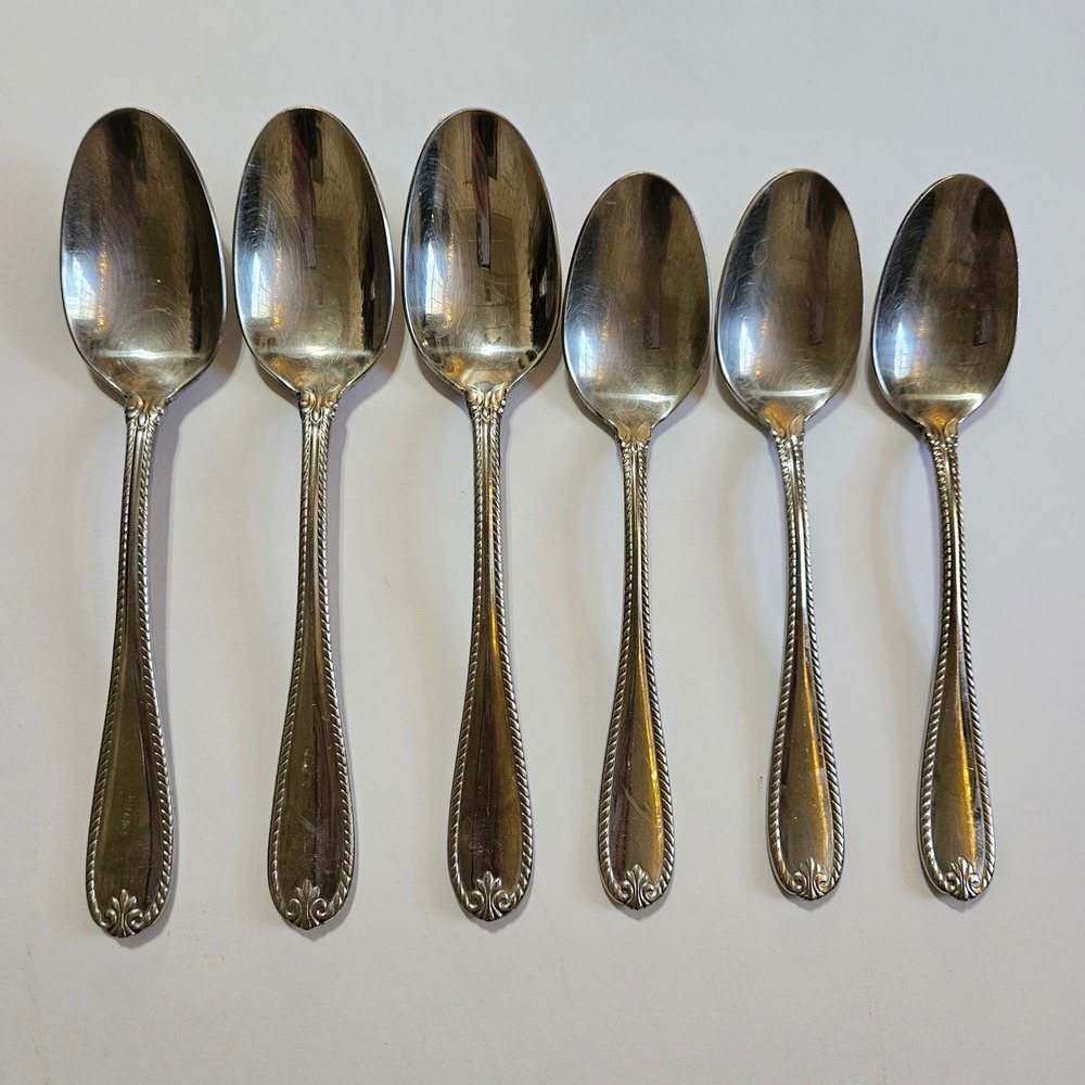 Lenox Tudor Bead-Augusta Stainless Flatware Spoons 6 PC Rope Edge 2005-2017 Disc